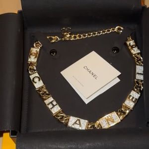 Chanel straws gold/white/crystal metal necklace